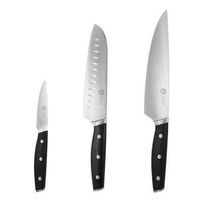 MasterChef Chef Knife Set of 3 Professional Quality Kitchen Knives (Chef, Santoku & Paring) for Precision Home Cooking, High Carbon Stainless Steel Blades & Triple Riveted Handles