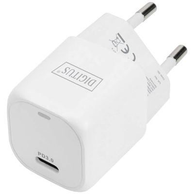 DIGITUS Cargador Universal 20 W - 1 Puerto USB-C - Cargador rápido Power Delivery (PD 3.0) - para iPhone, iPad, Samsung Galaxy, Pixel, Xiaomi, Motorola, Huawei - Indicador LED de Carga - Blanco