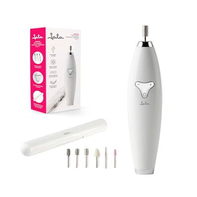 Jata JBSM1200 Kit professionnel de manucure et pédicure Rotation double sens Incluy Ecas avec 6 accessoires Contrôle de vitesse progressif Recharge USB Blanc