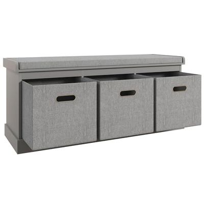 HOMCOM Shoe Bench with 3 Fabric Baskets, Shoe Storage Bench with Seat Cushion, Shoe Cabinet for Entryway, Hallway, Living Room, Bedroom, Grey