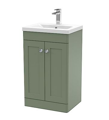 nuie Floor Standing 2 Door Unit & Mid-Edge Ceramic Basin, 500mm, Satin Green