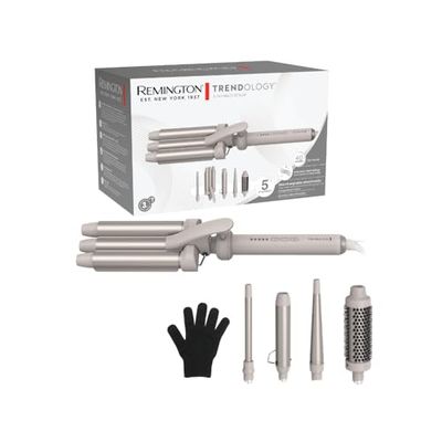 Remington Rizador de pelo 5in1 [3 accesorios 13-25 mm, rizador de pelo, cepillo redondo] Trendology (pantalla LED de 130°C-210°C, ondas, rizos naturales, definidos, todo tipo de cabello) CI41MS5E51