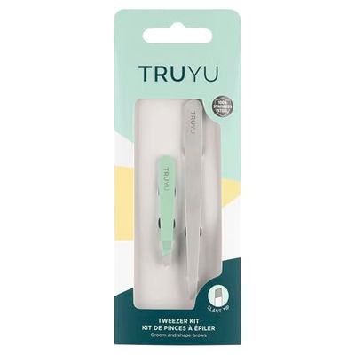 Truyu Tweezer Kit - Set of 2 Includes one Full Size Slant Tweezer and One Mini Slant Tweezer. Perfect for Facial Hair Removal For Women and Eyebrow Tweezers