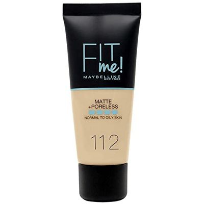 Maybelline New York Fondotinta Fit Me Matte&Poreless, Finish Opacizzante e Fissante, Tonalità: 112 Soft Beige