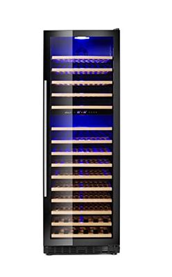 HENDI Refrigerador de Vinos, 2 Zonas, Vinoteca, Nevera, Cava, Enfriador de Vinos, para 160 Botellas, 15 Estantes Extraíbles, de 5 a 22°C, luz LED, 230V, 150W, 595 x 730 x 1784 mm, Acero Inoxidable