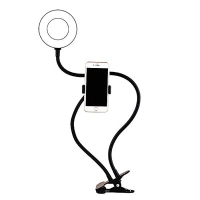 WE Anneau Lumineux LED avec Support téléphone Universel et Pince d'accroche. 3 Modes Couleurs et 10 Modes de luminosité. Bras Flexibles. Connexion Via Port USB.