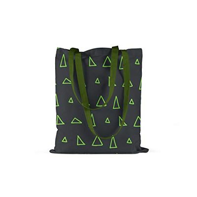 Bonamaison Printed Tote Bag, Reusable Grocery Bag, Shopping Bag, Machine Washable, Foldable, Canvas Cloth Bag with Green Handles, Size: 34x40 Cm