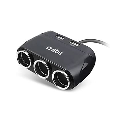 SBS Caricabatterie auto con 3 prese accendisigari 12V, caricatore multipresa con 2 uscite USB a ricarica rapida per iPhone, Samsung, Oppo, Xiaomi, iPad, tablet, Kindle, Kobo