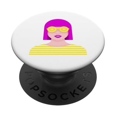 Pop Art Woman Girl Portrait With Fruit Slices Sunglasses PopSockets Adhesive PopGrip