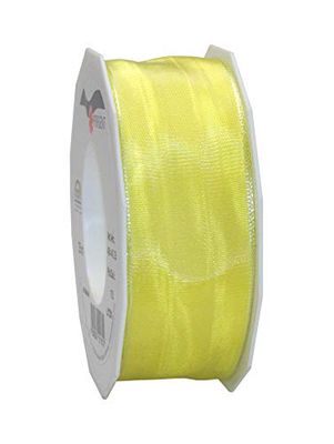 PRÄSENT Lyon Ruban Taffetas avec Fil de Fer Jaune Clair 40 mm-25 m, Brins de Sapin