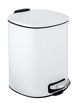 WENKO Alassio Cosmetic Pedal Bin, 5 Litre Volume, High Quality Bathroom Bin with Easy-Close Mechanism, Painted Steel, 24.5 x 20.5 x 27 cm, White