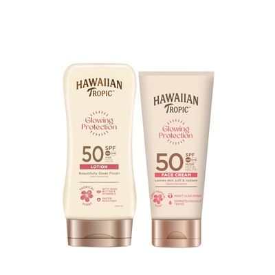 Hawaiian Tropic Duopack Protección Solar: Glowing Protection Facial SPF 50 (50 ml) + Loción Corporal Glowing Protection SPF 50 (180 ml)