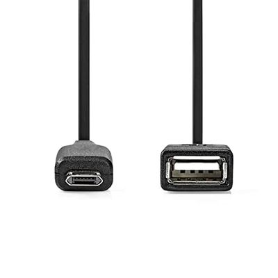 NEDIS CCGB60515BK02 USB-adapter | USB 2.0 | USB Micro-B stekker | USB-A aansluiting | 480 Mbps | 0,20 m | Rond | Vernikkeld | PVC | Zwart | Box