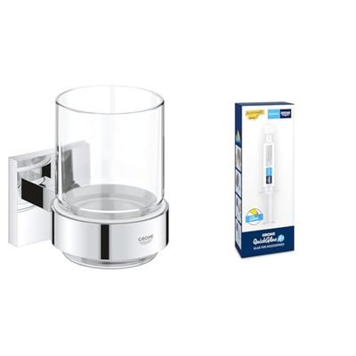 Lote GROHE Start Cube QuickFix - Portacepillos con soporte en cromo con Adhesivo QuickGlue A1