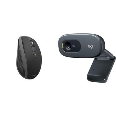 Logitech MX Anywhere 2S Wireless Mouse, Graphite Black & C270 HD Webcam, HD 720p/30fps, Widescreen HD Video Calling