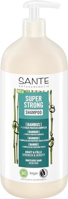 SANTE Naturkosmetik Super Strong Shampoo estratto di bambù biologico + complesso proteico a 3 strati, shampoo vegano con ingredienti naturali, rafforza i capelli deboli, con erogatore di pompa, 950 ml