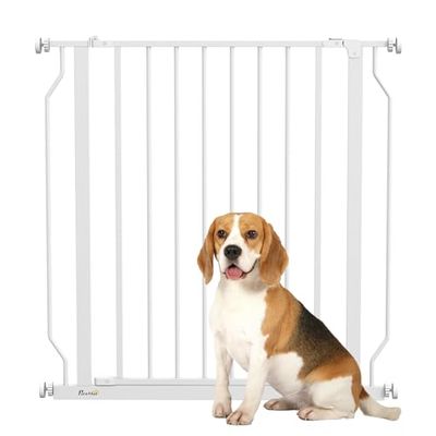 PawHut Dog Gate Wide Stair Gate w/Door Pressure Fit, 75-85W cm, White