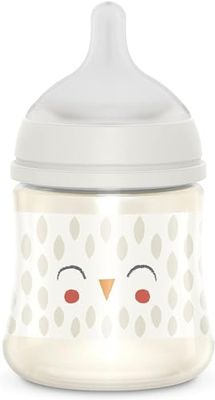 Suavinex, 150 ml fles met fysiologische speen SX Pro van siliconen, met anti-koliek ventiel, langzame stroom (S), voor baby's vanaf 0 maanden, Bonhomia, beige
