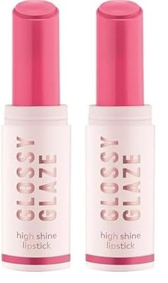Essence Cosmetics Glossy Glaze High Shine Lipstick, Pigmentato, Lucida, Colore Intenso, 1.9 g (Confezione da 2)