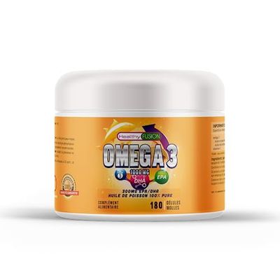 Healthy Fusion Pure Oméga 3 Huile de Poisson | 1000 mg Oméga 3 + 300 mg EPA/DHA + Vitamine E | Cœur Sain & Équilibre Lipidique | Bien-Être Quotidien | 180 Capsules – 3 Mois