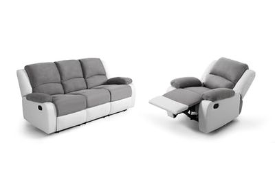 Loungitude - DETENTE - Canapé de Relaxation, Ensemble 3 +L1 Places - Manuel - en Simili/Microfibre - Gris/Blanc