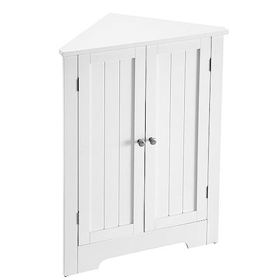 VASAGLE BBK122W01 Angolare, Mobile Ante e Ripiano Regolabile, per Bagno Cucina Soggiorno, Stile Farmhouse Moderno, Bianco Nuvola BBC844P31, Legno ingegnerizzato, 60 × 33.6 × 80 cm