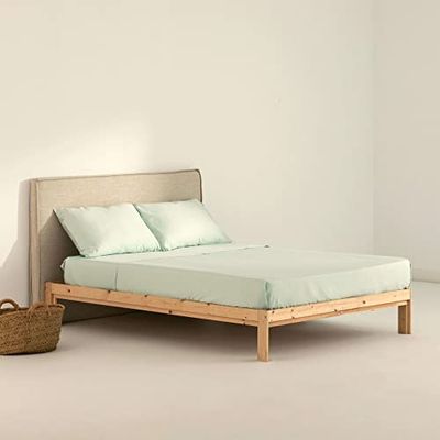 BELUM | Set di lenzuola in raso 300 fili per letto da 135 - piano 210 x 270 cm - lenzuolo sotto 140 x 200 cm + 35 cm soffietto federa 50 x 80 2 pezzi Modello: Mint