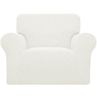 Easy-Going Stretch Armchair Sofa Slipcover 1-Piece Couch Sofa Cover Furniture Protector Soft with Elastic Bottom for Kids,Pet. Spandex Jacquard Fabric Small Checks(Chair,Cream)