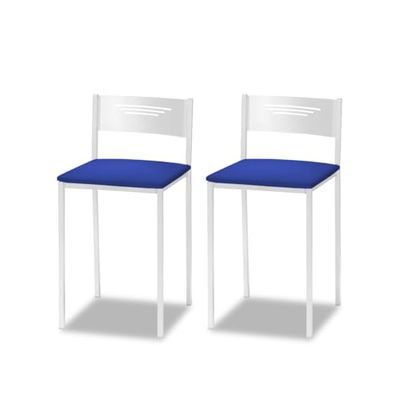 ASTIMESA - Gevoerde keukenkruk met rugleuning - solide en vaste structuur - Wit frame en zitvlak van kunstleer - kleur van de zitting: blauw, leveringsomvang: 2 stuks, afmetingen: 35 x 35 x 64 cm