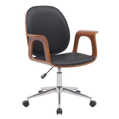 Demeyere Comfortabele bureaustoel, draaibaar, armleuningen, Scandinavische stijl, donker hout en zwart, 65 x 88/98 x 67 cm, klein