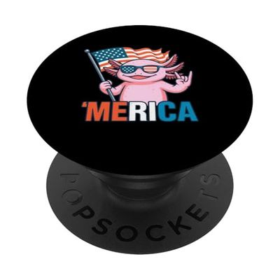 Axolotl Merica Bandera Americana Patriótica 4 de Julio Amante de las Mascotas PopSockets PopGrip Adhesivo