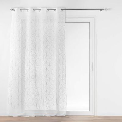 Douceur d'Intérieur Felicia Eyelet Sheer Curtain (140 x 240 cm) Silver Embroidered Sable Voile with Metallic Look