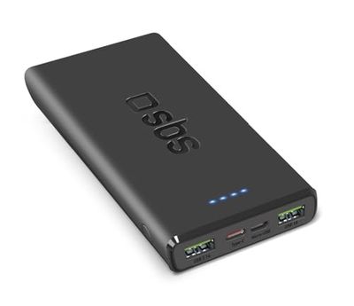 SBS PowerBank 10K FAST, 22.5W Power Delivery, 10.000mAh, Power Bank con Ricarica Rapida, LED di Carica, USB-C, USB-A, Caricabatterie Portatile da Viaggio, Design Compatto, Nero