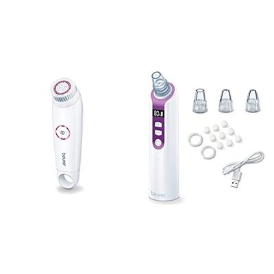 Beurer FC 41 Appareil anti points noirs, éliminateur électrique de points noirs, 5 niveaux d'intensité et 3 têtes & FC 45 Brosse nettoyante pour le visage, étanche (IPX 7), 2 piles incluses