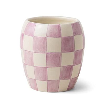 Paddywax Scented Candles Checkmate Artisan Candle in Reusable Checkerboard Patterned Porcelain Vessel, 311g, Lavender Mimosa