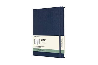Moleskine - 18-Month Weekly Planner/Diary, Weekly Planner 2021/2022, Weekly Notebook with Hard Cover and Elastic Closure, Size X-Large 19 x 25 cm, Colour Sapphire Blue, 208 Pages