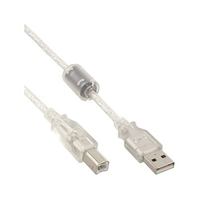 InLine 34510 USB 2.0 kabel, A till B, transparent, med ferritkärna, 1 m
