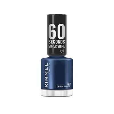 Rimmel 60 Seconds Super Shine Nail Polish, 102 Denim Lover, Quick-Dry Nail Polish, Ultra-Shiny Finish, Easy to Apply, Vibrant Colour, Long-Wearing, Clean and Improved Formula, Vegan, 8ml