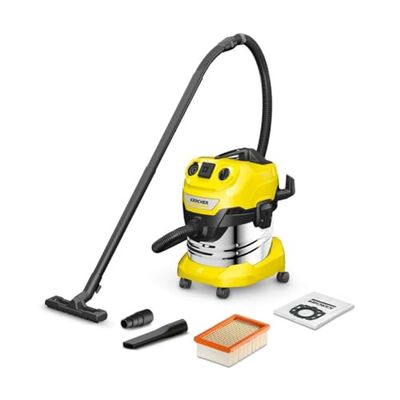 Kärcher Aspirateur Eau et Poussières WD 4 P S V-20/5/22, Puissance : 1000W, Cuve en Inox : 20L, Flexible d'Aspiration : 2,2m, Soufflerie, Prise On/Off Auto, Filtre Plissé Plat, Sachet Filtre Ouate