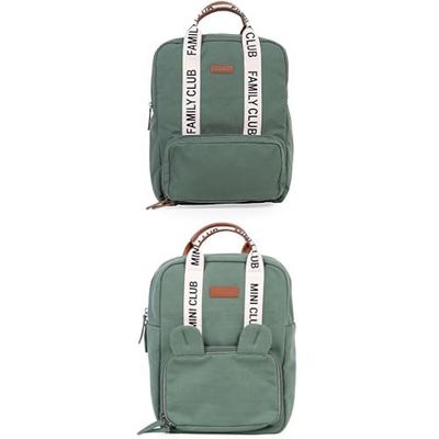 Childhome, Lot Sac à dos à langer Family Bag Club et Sac a dos Enfant Mini Club, Grande capacité, Multifonctionnel, 11 Compartiments, Pochettes Isothermes, Accroche Poussette, 20.5L, Vert