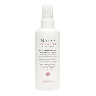 Natio Australia Rosewater Hydration Drench Mineral Face Mist, 200 ml - Face Moisturiser For All Skin Types - Makeup Safe Face Mist Hydrating Spray