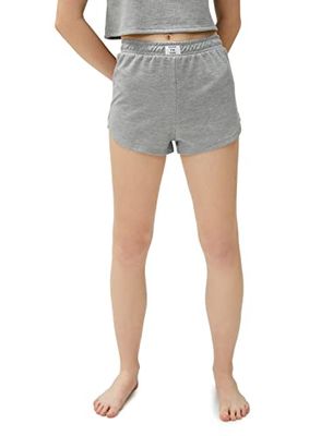 Koton Dam dag detalj elastisk midja pyjamas botten shorts, Gråmelerad (gram), S