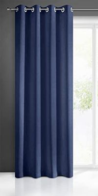 Eurofirany Rita Tenda Liscia Semplice Monocolore – 8 Occhielli Moderni, Camera da Letto, Soggiorno, Salone, cameretta dei Bambini, 1 Pezzo, Poliestere, Blu Mare, 140x250 cm