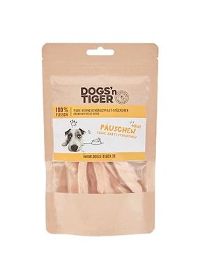 Dogs'n Tiger – Mini snack per cani in 100% carne – spuntino per cani adatto alla specie senza zucchero, cereali e aromi artificiali, ben tollerato (pezzi di filetto di petto di pollo liofilizzato | 4