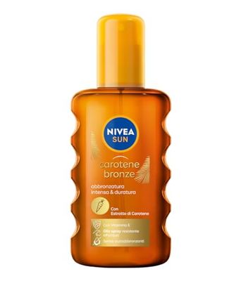 NIVEA Sun Olio Spray Solare Carotene Bronze 200ml, Olio abbronzante con estratto di Carotene e Vitamina E, Protezione solare SPF 6, Abbronzatura intensa e duratura