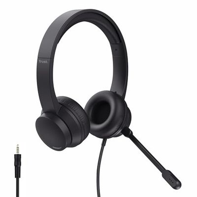 Trust Roha II Cuffie con Microfono Leggere On Ear 3.5mm, Auricolari con Filo 1,80m, Archetto Regolabile, Headphones Cablato per PC Portatile Computer Laptop Mac Ufficio Teams Zoom, Nero