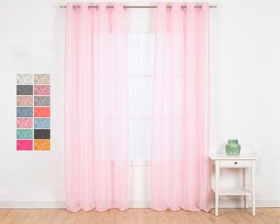 TRAMAS+ Cortinas Visillo Semitransparente para Salón y Dormitorio 140x260 cm, con Ojales, Dormitorio, Infantil, Juvenil y Adulto y Comedor – Molly Rosa