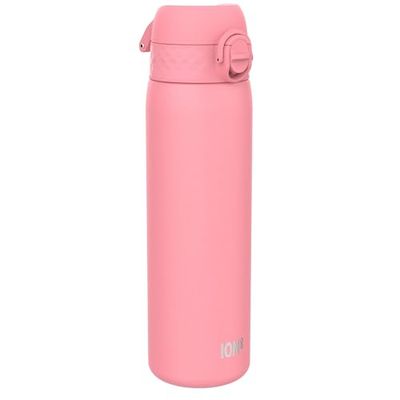 ION8 Vattenflaska Termos Stål, 500 ml/18 oz, Läcksäker, Lätt att Öppna, Säkert Lås, Diskmaskinssäker, Passar i Bilställ, Bärhandtag, Represistent, Drickflaska Metall, Ljus Ros