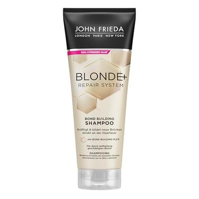 John Frieda Blonde+ Repair System Shampooing – Bond Building – Contenu : 250 ml – Pour cheveux abîmés par éclaircissement – Avec Bond Building Plex