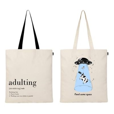 Eco Right Aesthetic Canvas Tote Bag for Women, Cute, Trendy and Reusable, Cotton Bags for School, Shopping, Gym, Library and Beach, Perfect for Groceries